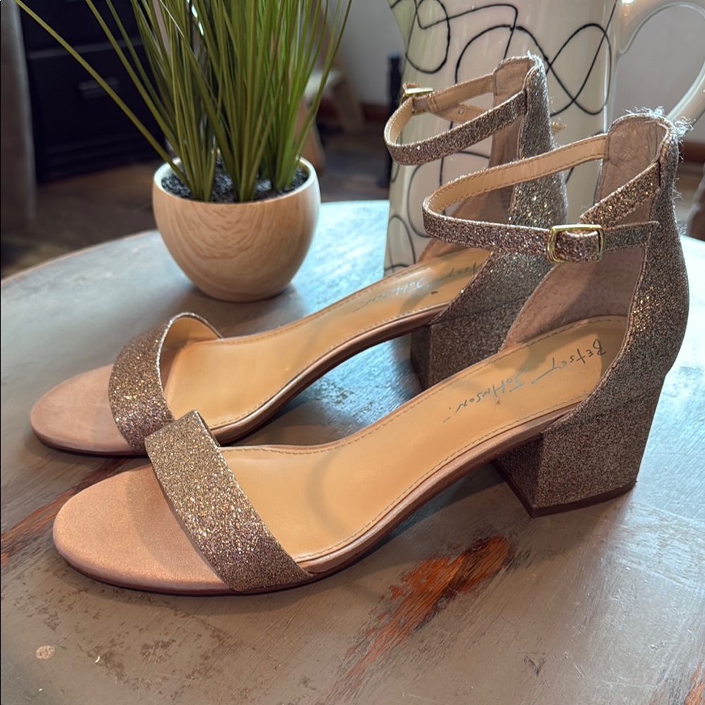 Betsey Johnson Glitter Block Heel Sandals